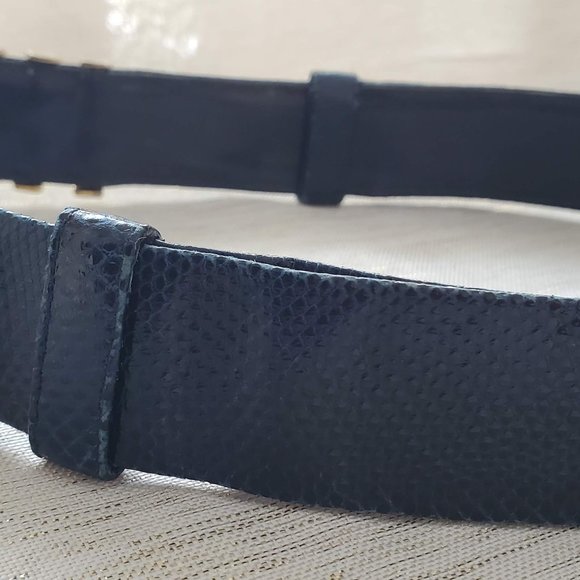Saks Fifth JUDITH LEIBER BLUE Leather Adjustable Belt LION BUCKLE.